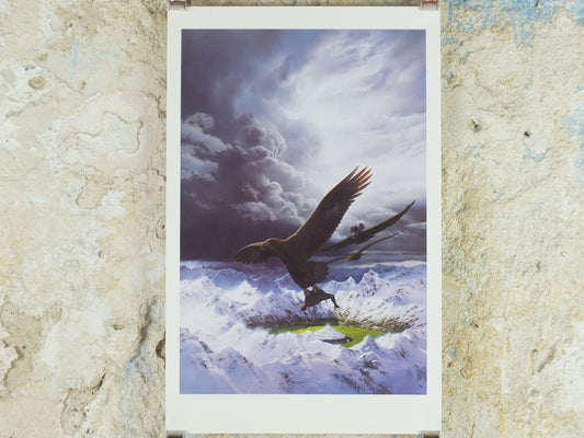 1998 Tolkien Silmarillion Poster, Beren and Luthien over Gondolin, by Ted Nasmith, Middle Earth pre Lord of the Rings, print wall art decor