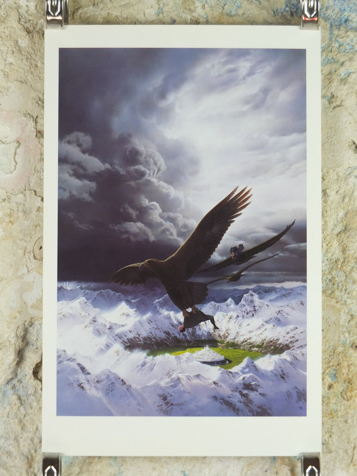 1998 Tolkien Silmarillion Poster, Beren and Luthien over Gondolin, by Ted Nasmith, Middle Earth pre Lord of the Rings, print wall art decor