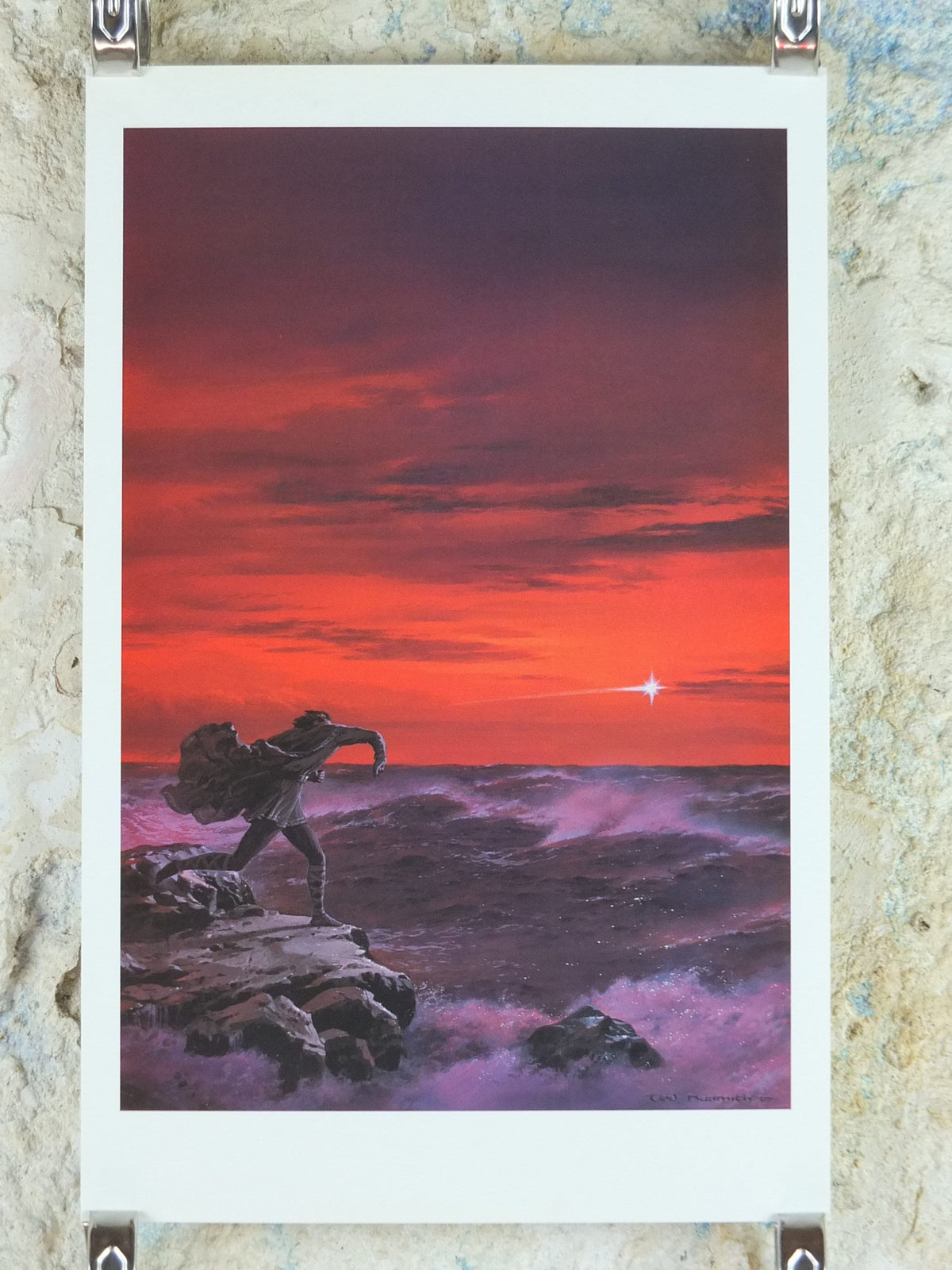 1998 Tolkien Silmarillion Poster, Maglor casts Silmaril in the sea, by Ted Nasmith, Middle Earth pre Lord of the Rings, print wall art decor