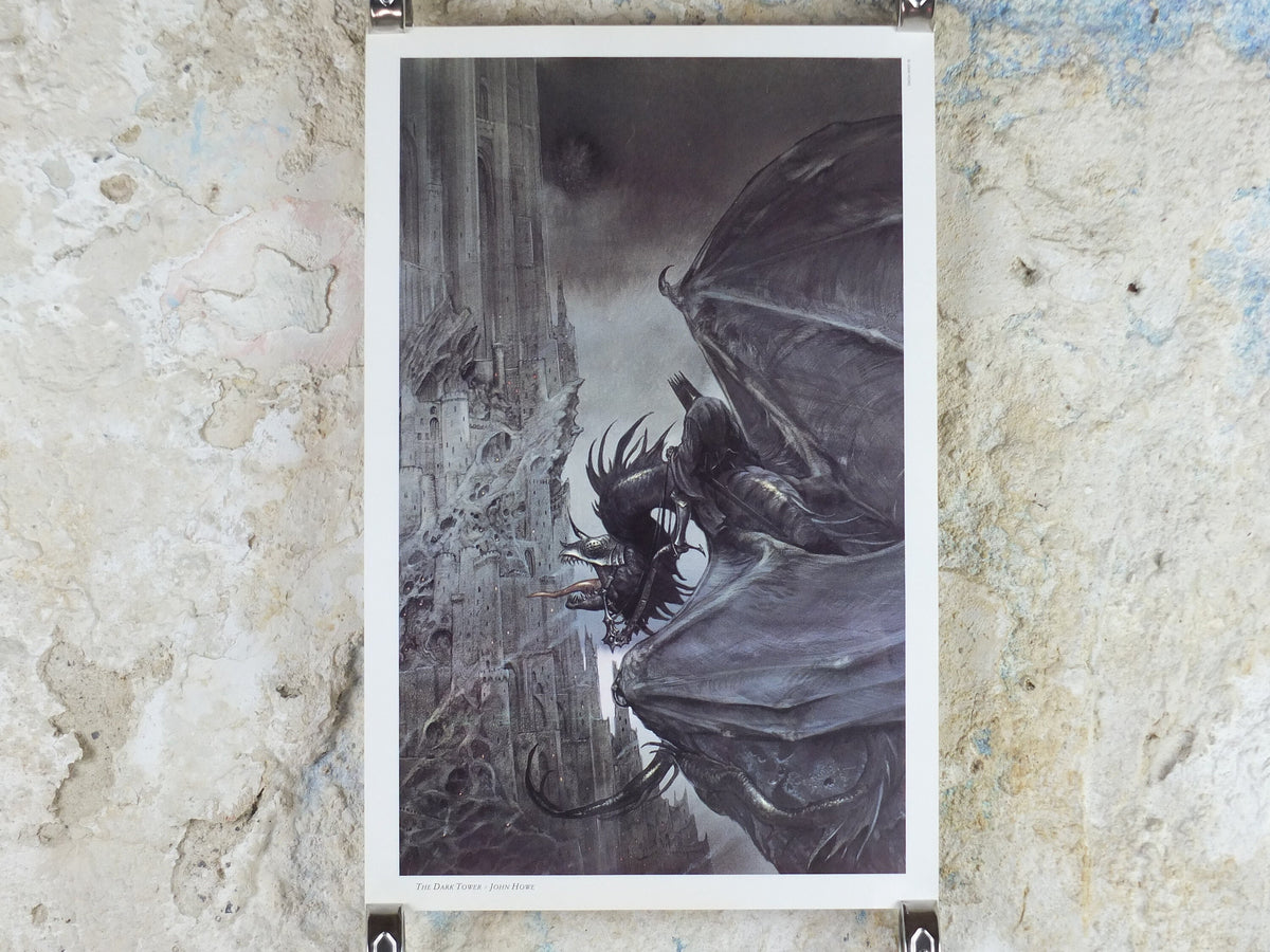 1993 Tolkien The Two Towers Poster, The Dark Tower and Nazgul, by John Howe, Middle Earth, Lord of the Rings, print wall art decor