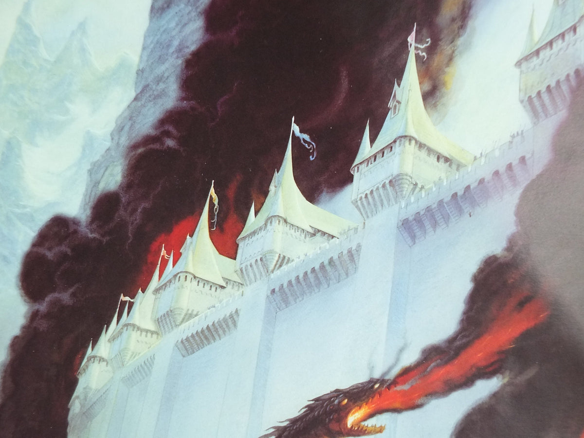 1993 Tolkien Silmarillion Poster, The Fall of Gondolin, by John Howe, Middle Earth pre Lord of the Rings, print wall art decor