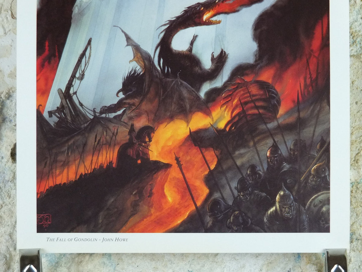 1993 Tolkien Silmarillion Poster, The Fall of Gondolin, by John Howe, Middle Earth pre Lord of the Rings, print wall art decor