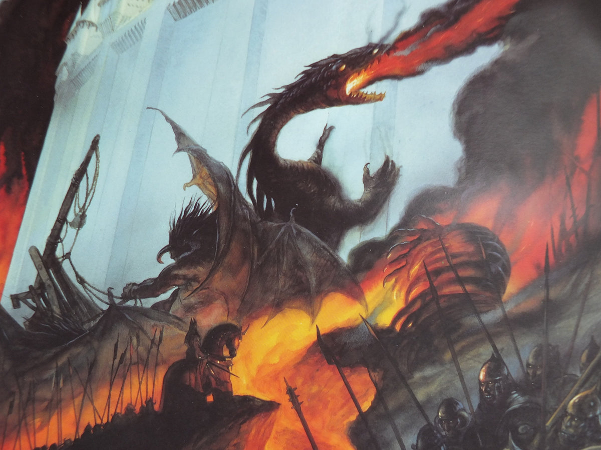 1993 Tolkien Silmarillion Poster, The Fall of Gondolin, by John Howe, Middle Earth pre Lord of the Rings, print wall art decor