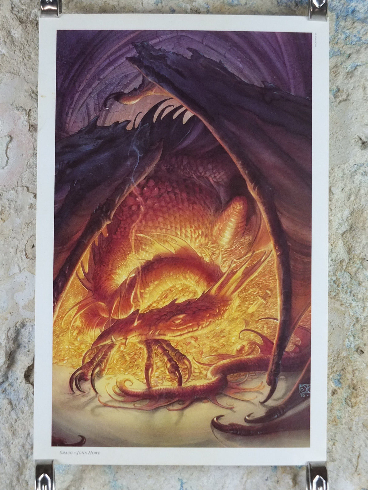 1993 Tolkien The Hobbit Poster, Smaug, by John Howe, Middle Earth, Lord of the Rings, print wall art decor