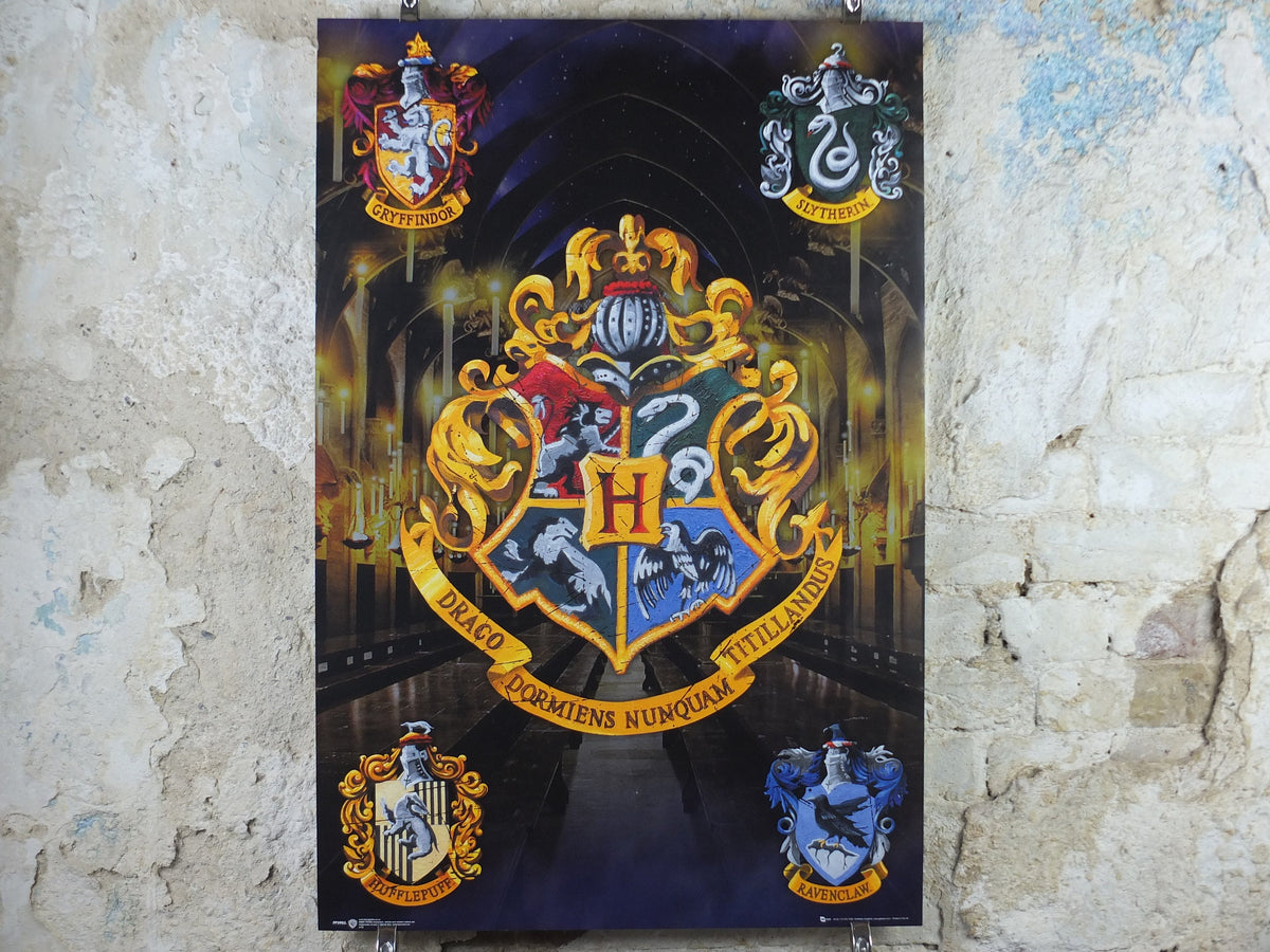 Vintage Harry Potter Hogwarts Poster, Hogwarts Houses, wall art cinema film memorabilia