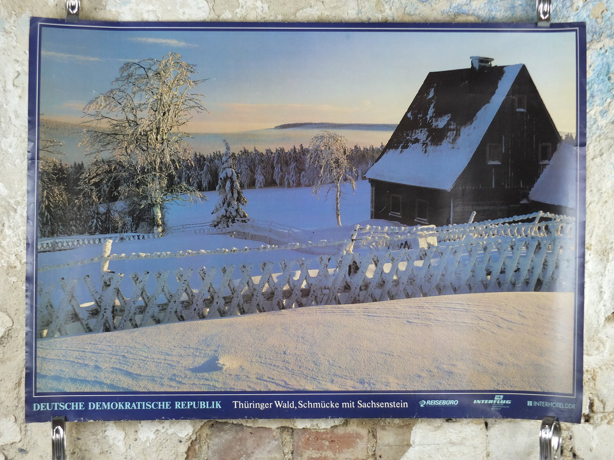 1980s Thüringer Wald East Germany Poster, DDR, Schmücke mit Sachsenstein, GDR travel tourism holiday vacation wall art decor