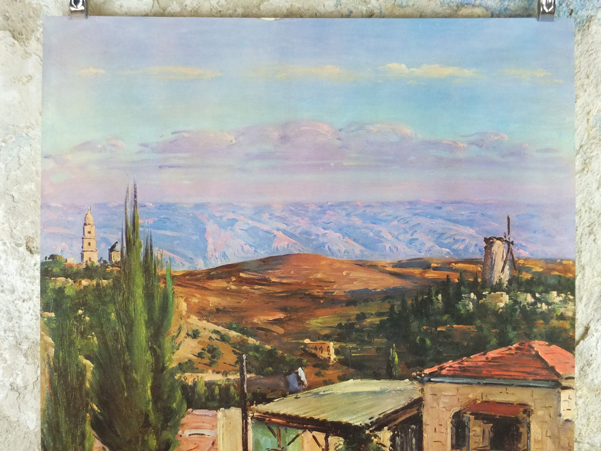 1960 Jerusalem Poster, Mountains of Moab, Israel by L Blum, Travel tourism vacation wall art decor