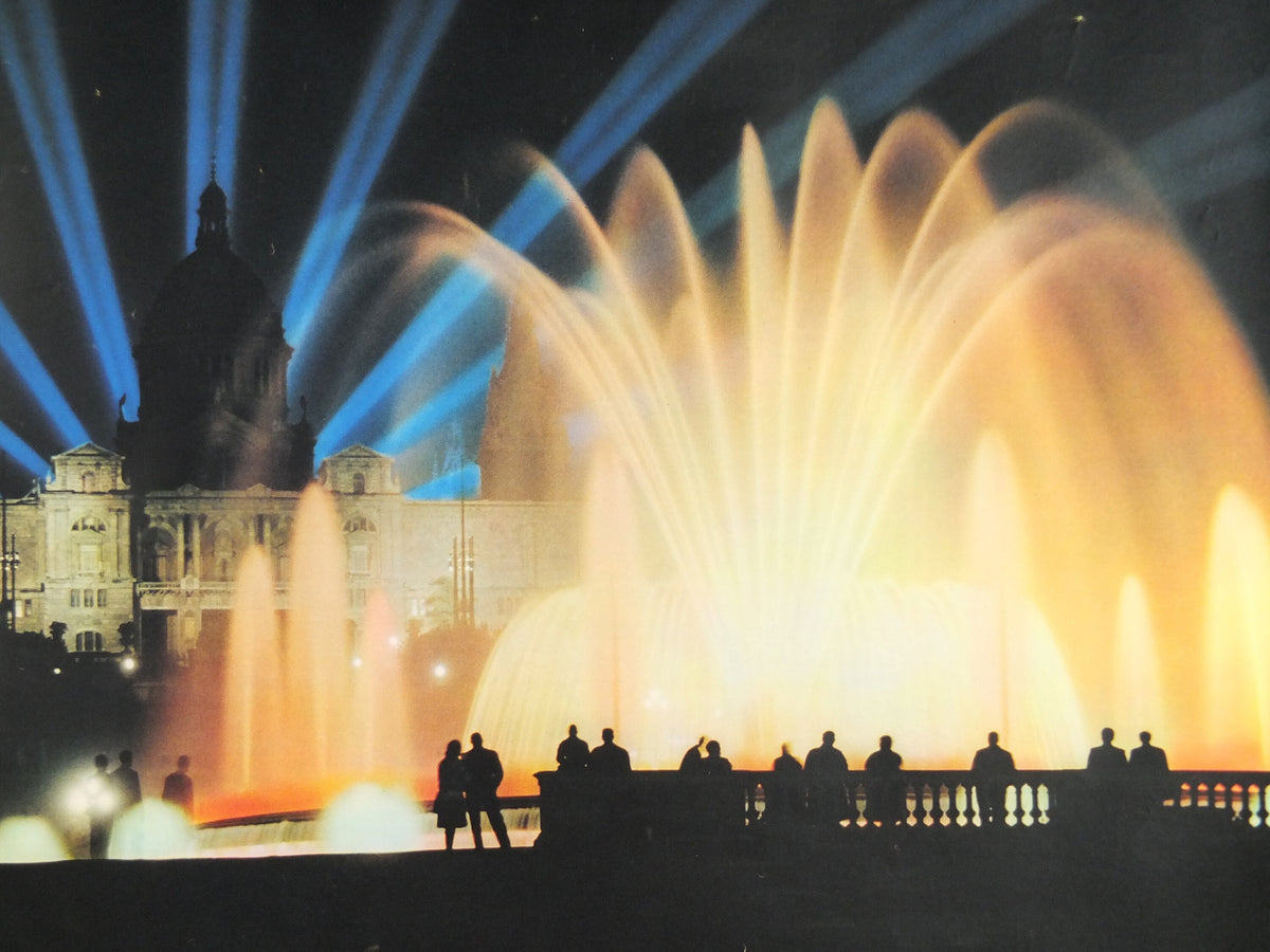 1960s Barcelona Espana Travel Poster, Magic Fountain of Montjuic, Vintage Spanish, Spain travel tourism, holiday vacation, wall art decor