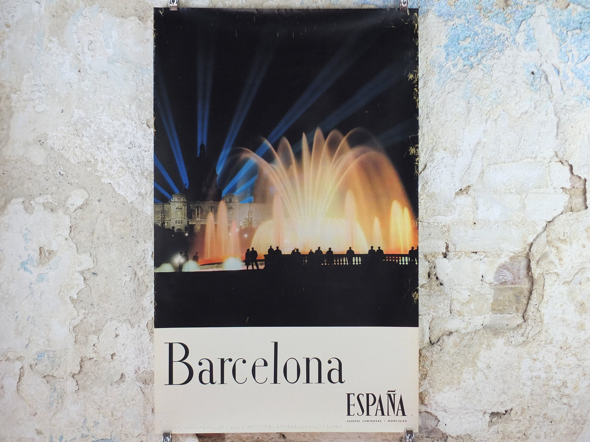 1960s Barcelona Espana Travel Poster, Magic Fountain of Montjuic, Vintage Spanish, Spain travel tourism, holiday vacation, wall art decor