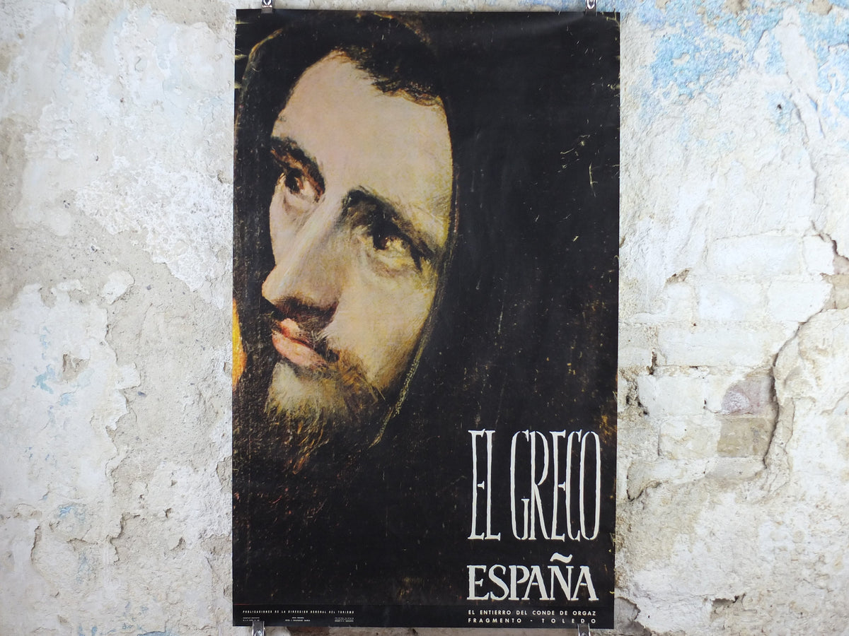 1960s El Greco Travel Poster, The Burial of the Count of Orgaz, Vintage Spanish, Spain travel tourism, holiday vacation, wall art decor