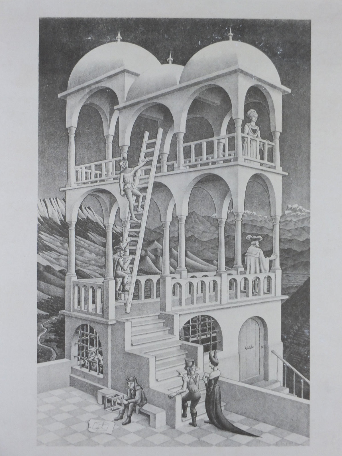 1958 Vintage M.C. Escher Poster, Belvedere, Surrealism Dutch print from Cordon Art from Baarn Holland, wall art decor