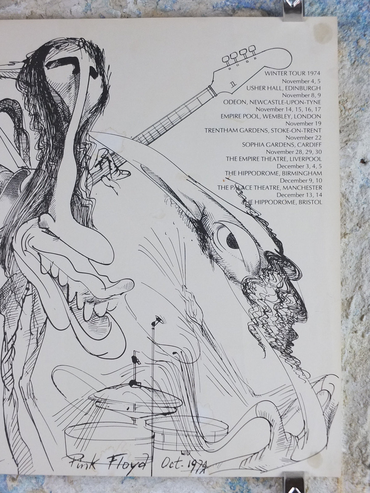 1974 Pink Floyd Winter Tour Poster, by Gerald Scarfe, British Tour November and December , musical wall art decor