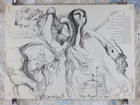1974 Pink Floyd Winter Tour Poster, by Gerald Scarfe, British Tour November and December , musical wall art decor