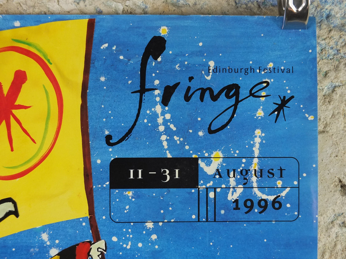 1996 Edinburgh Festival Fringe Poster, Arts Festival, man and horse on tightrope, artwork by Dawn Exley, wall art decor
