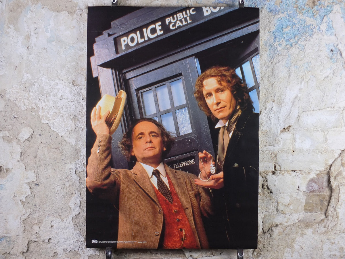 1996 Doctor Who Poster, The Doctors Paul McGann with Sylvester McCoy BBC vintage science fiction gifts for teenagers, fantasy wall art decor