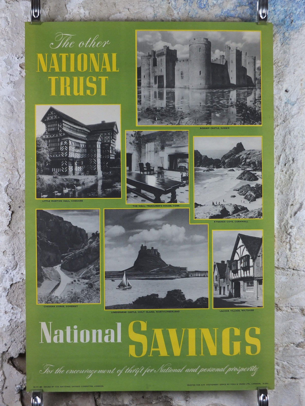1948 Original National Savings Poster, The National Trust, Bodium Castle, Cheddar Gorge, Lindisfarne Castle, England, wall art retro decor