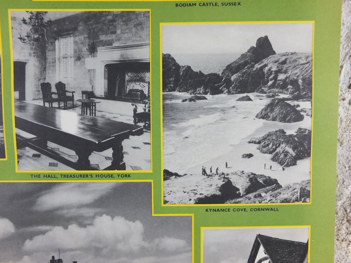 1948 Original National Savings Poster, The National Trust, Bodium Castle, Cheddar Gorge, Lindisfarne Castle, England, wall art retro decor