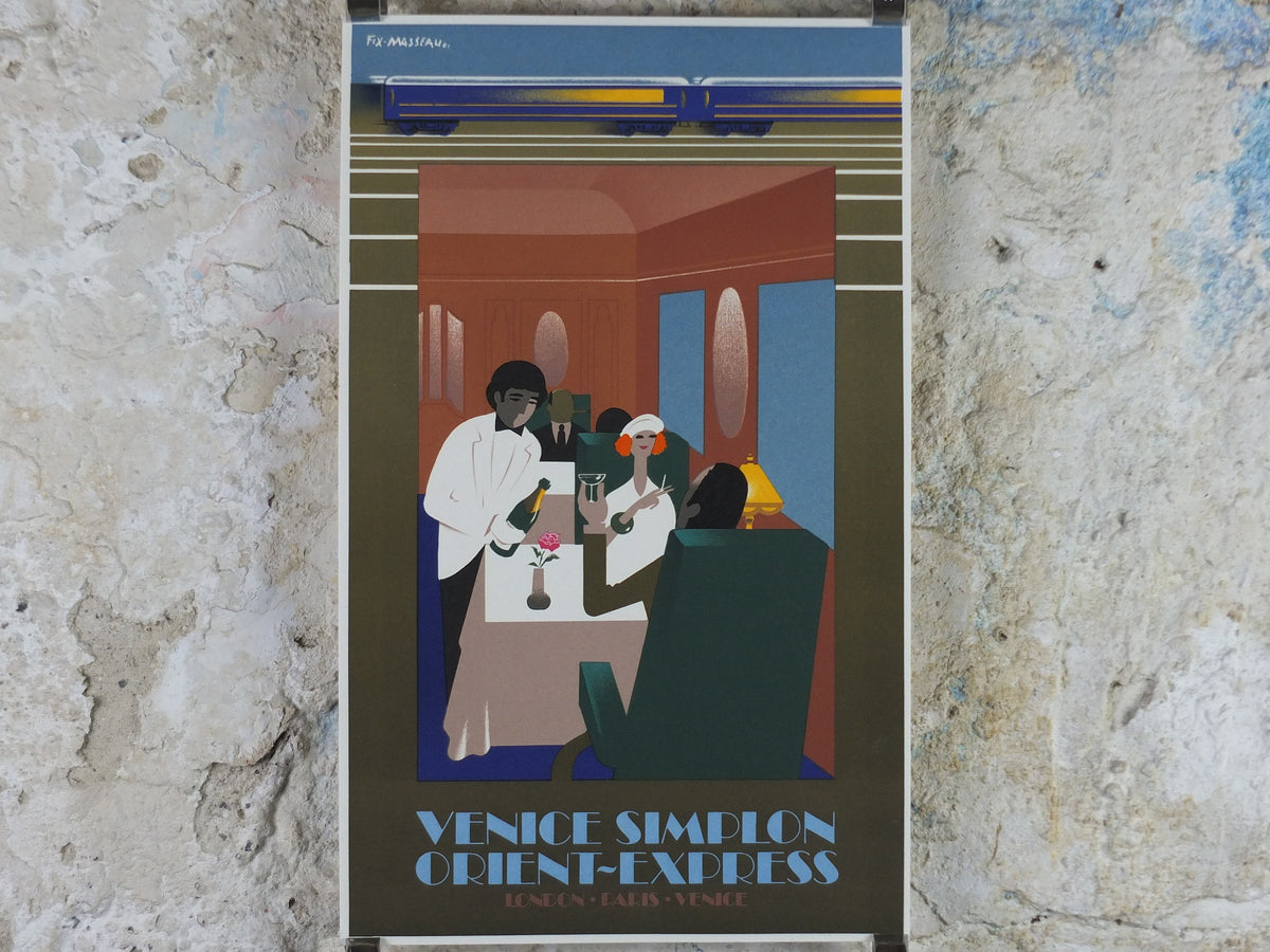Original Venice Simplon Orient Express Poster, Dining Car by Fix Masseau, 1985 limited edition of 200, train, art deco, wall art decor