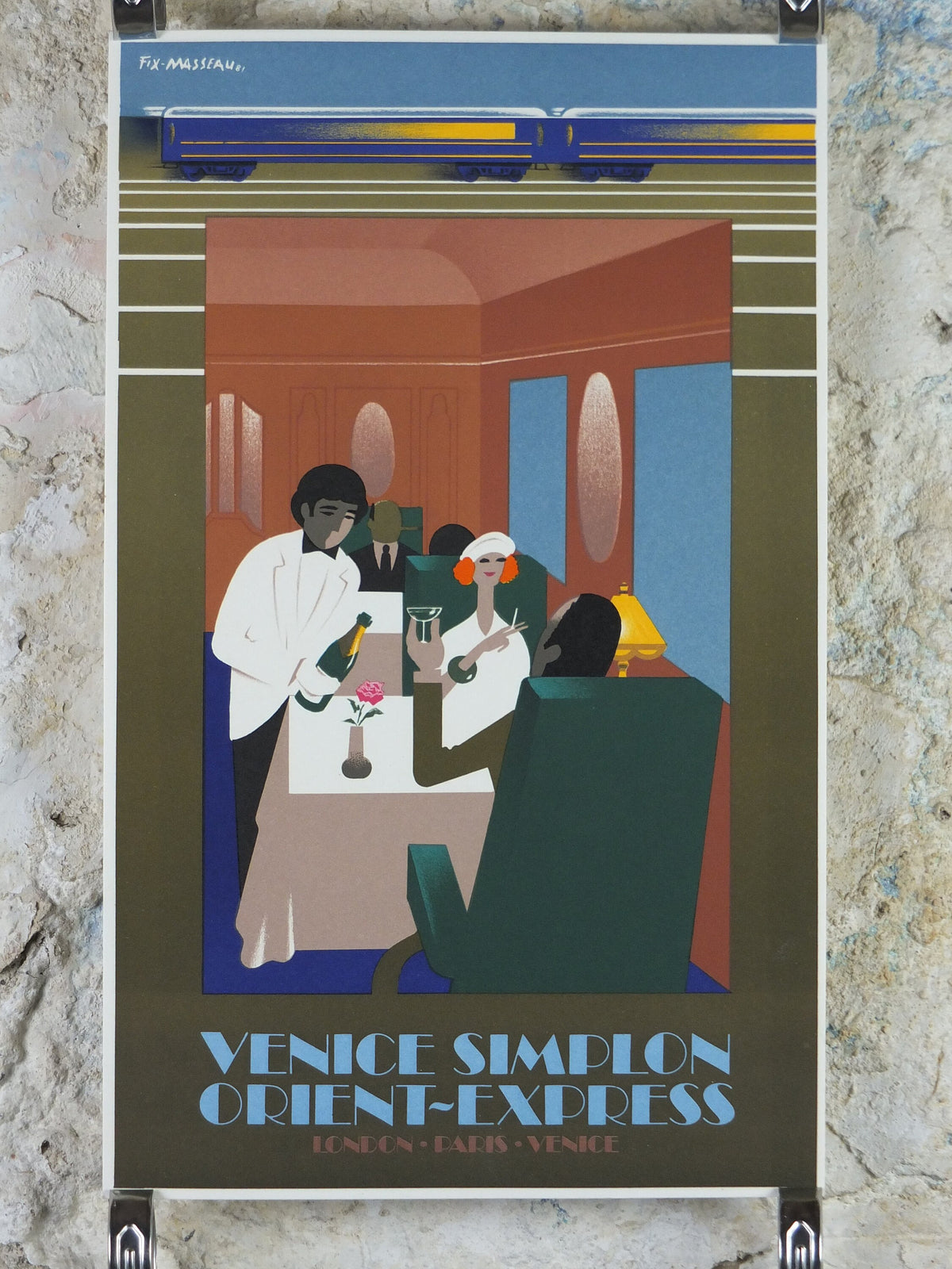 Original Venice Simplon Orient Express Poster, Dining Car by Fix Masseau, 1985 limited edition of 200, train, art deco, wall art decor
