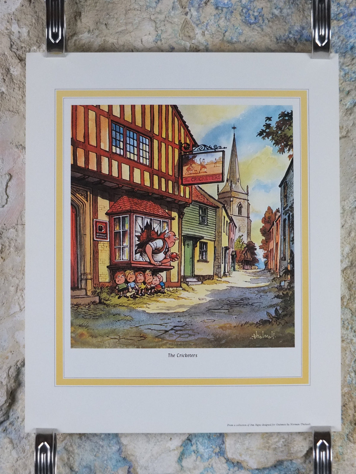 1974 Original Vintage Guinness Poster, The Cricketers, by Norman Thewell, pub lovers, advertising ale Irish stout print, wall art retro