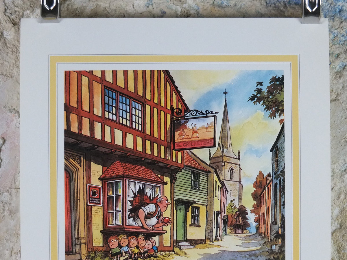 1974 Original Vintage Guinness Poster, The Cricketers, by Norman Thewell, pub lovers, advertising ale Irish stout print, wall art retro