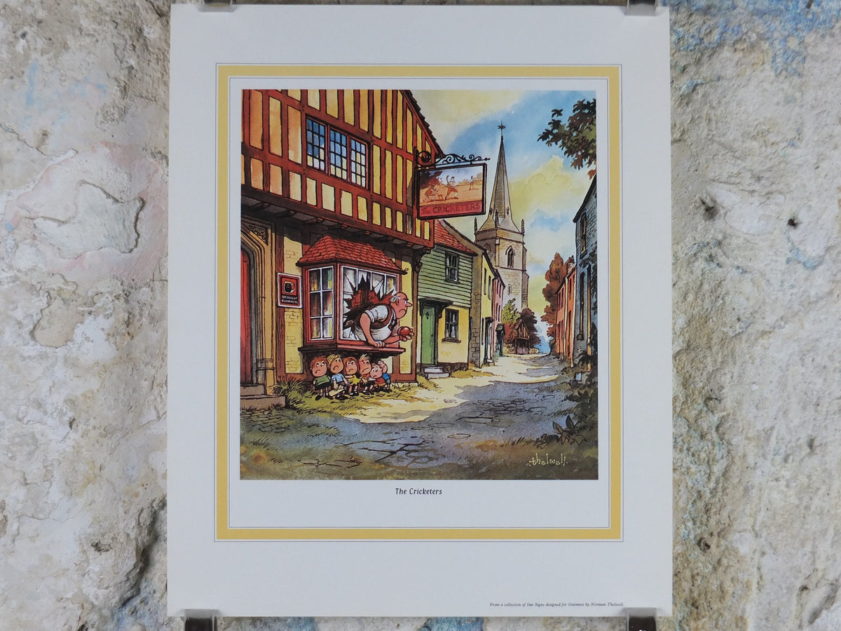 1974 Original Vintage Guinness Poster, The Cricketers, by Norman Thewell, pub lovers, advertising ale Irish stout print, wall art retro