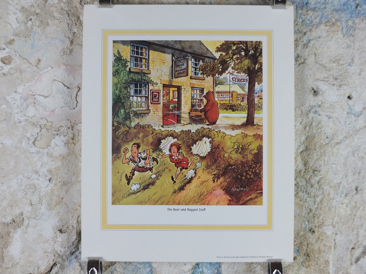 1974 Original Vintage Guinness Poster, The Bird Bear and Ragged Staff, by Norman Thewell, pub lovers, ale Irish stout print, wall art retro