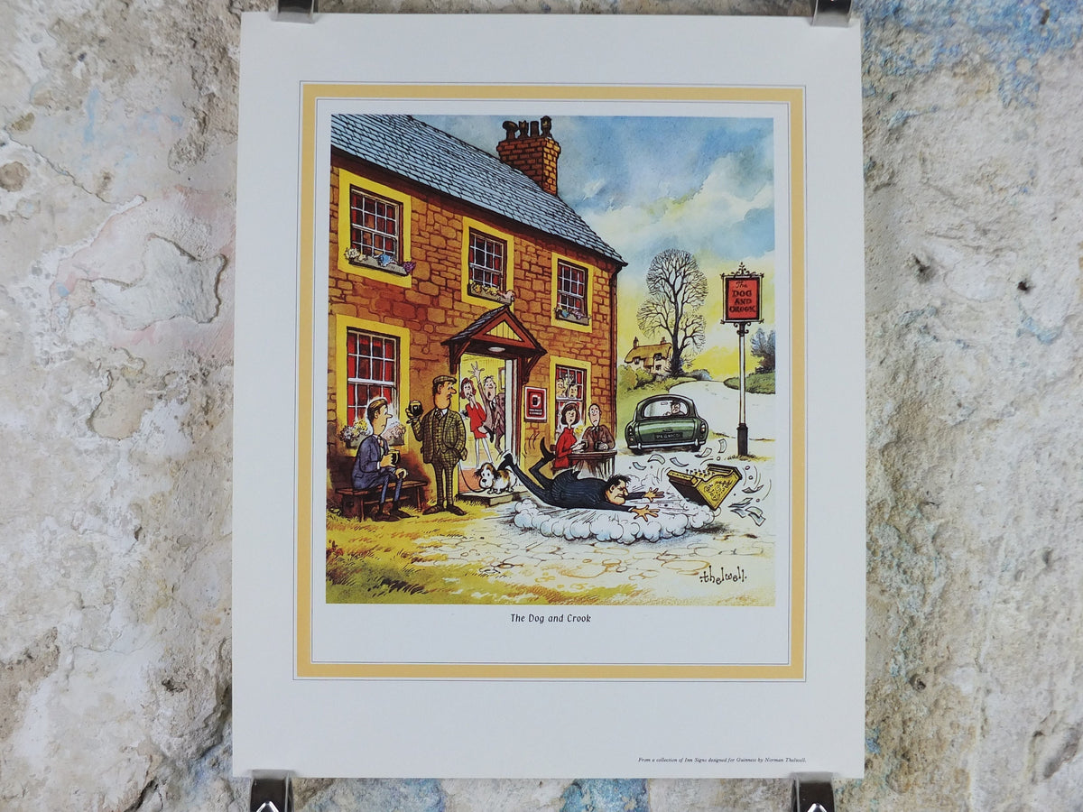 1974 Original Vintage Guinness Poster, The Dog and Crook, by Norman Thewell, pub lovers, advertising ale Irish stout print, wall art retro