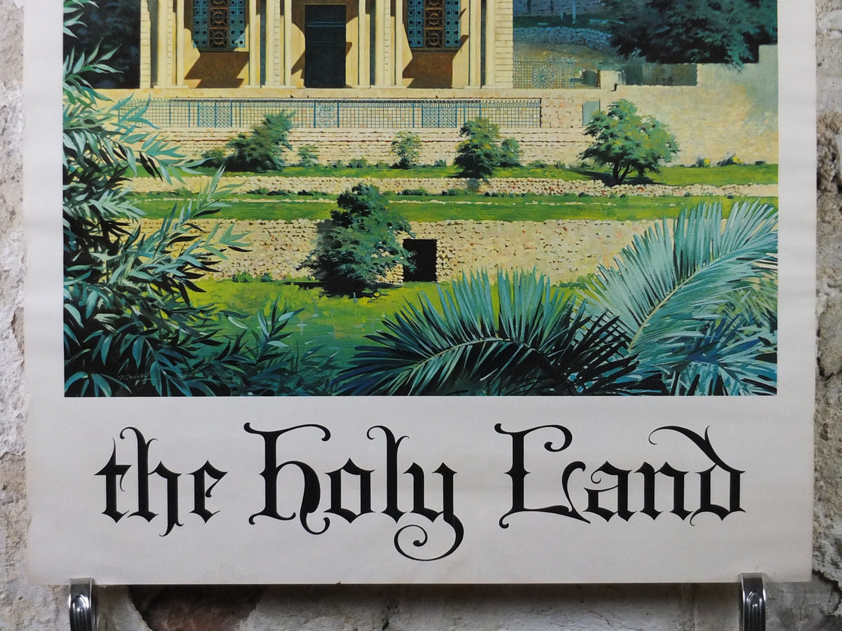 1960s The Holy Land Poster, Jerusalem, Church of All Nations in Gethsemane Garden by Conger Metcalf, Travel tourism vacation wall art decor