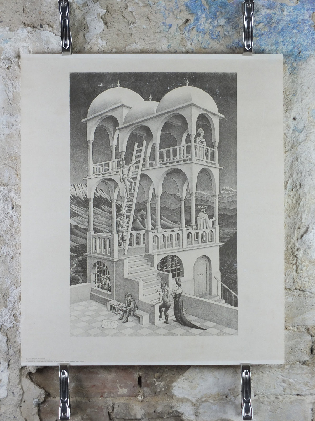 1958 Vintage M.C. Escher Poster, Belvedere, Surrealism Dutch print from Cordon Art from Baarn Holland, wall art decor