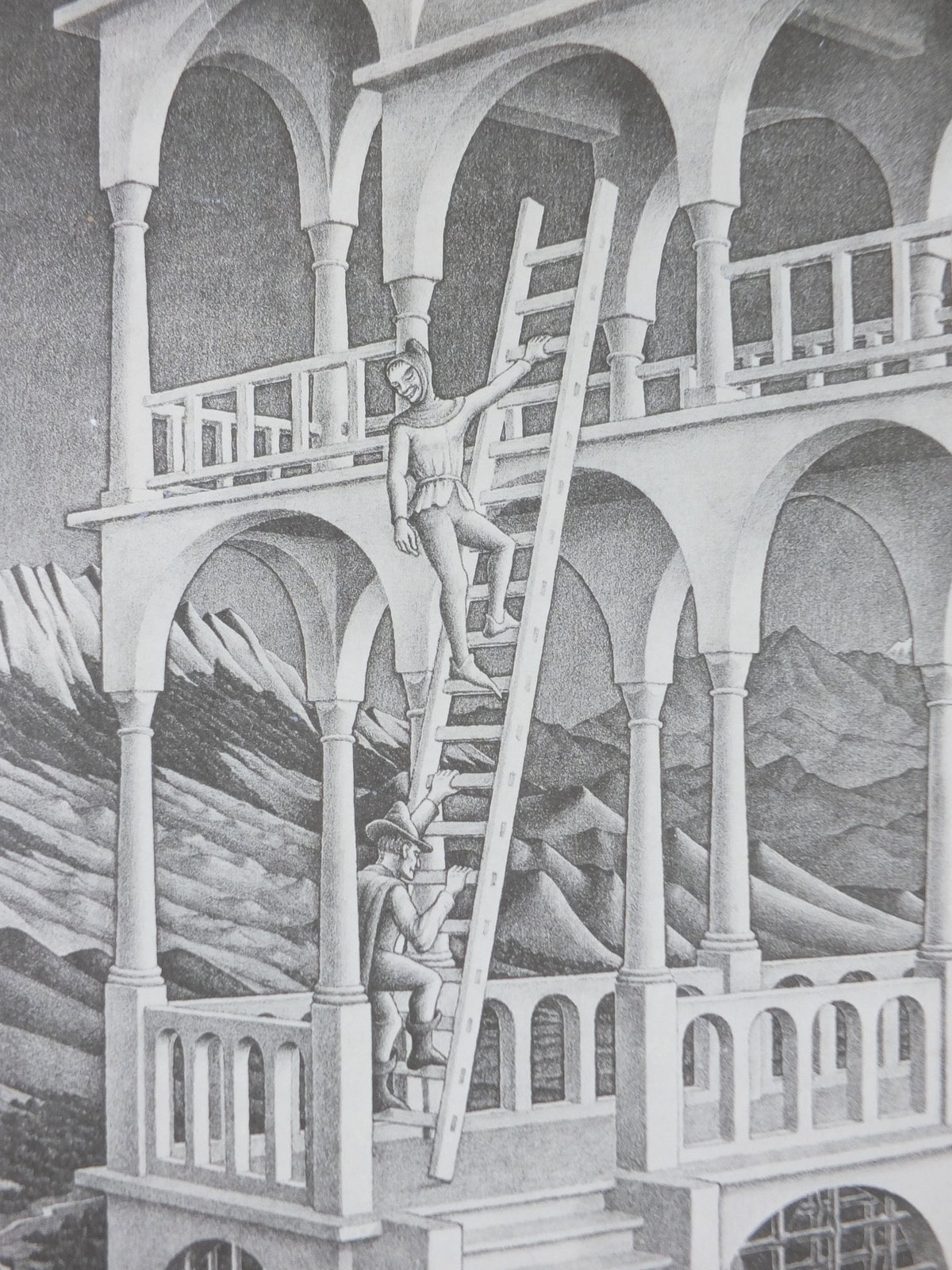 1958 Vintage M.C. Escher Poster, Belvedere, Surrealism Dutch print from Cordon Art from Baarn Holland, wall art decor