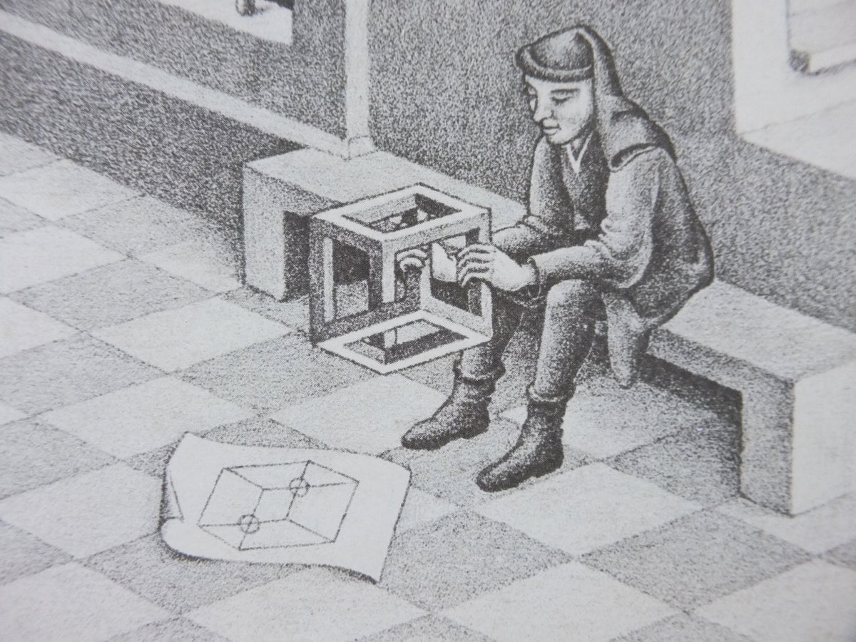1958 Vintage M.C. Escher Poster, Belvedere, Surrealism Dutch print from Cordon Art from Baarn Holland, wall art decor