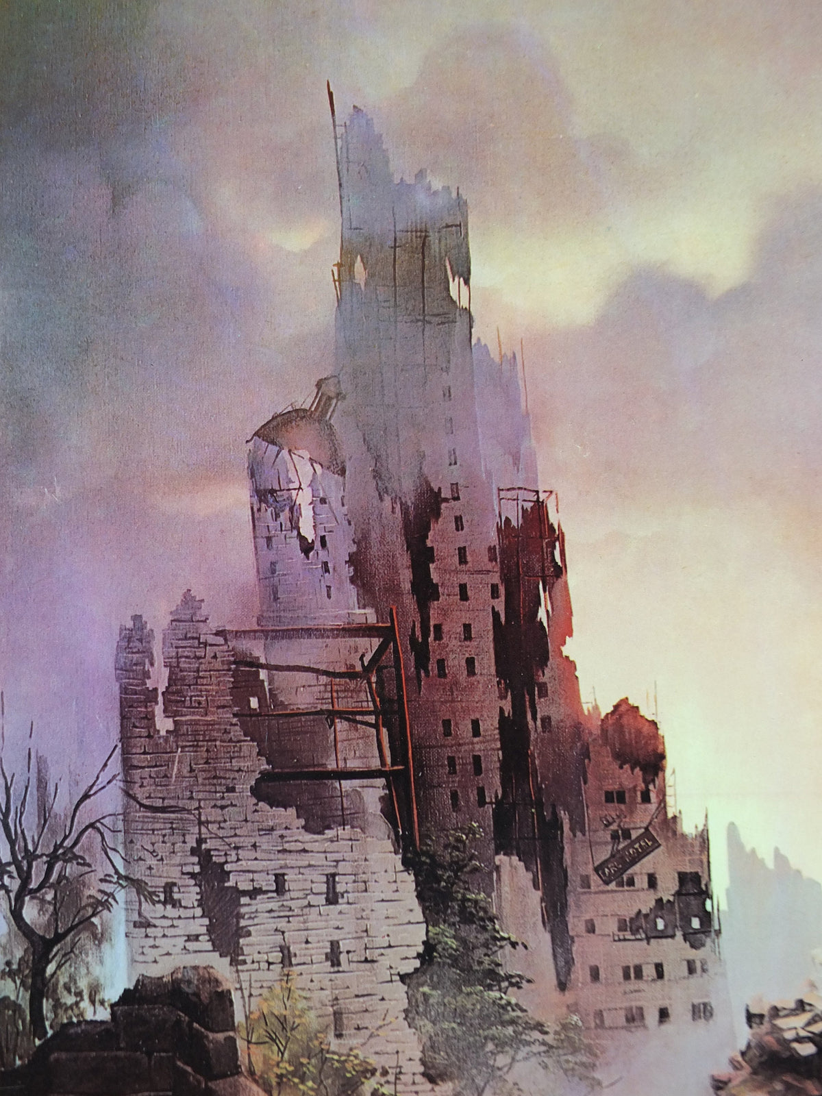 1973 John Pitre Poster, A New Dawn from 1965, American visionary art painter and surrealist, caveman in ruined city, wall art decor
