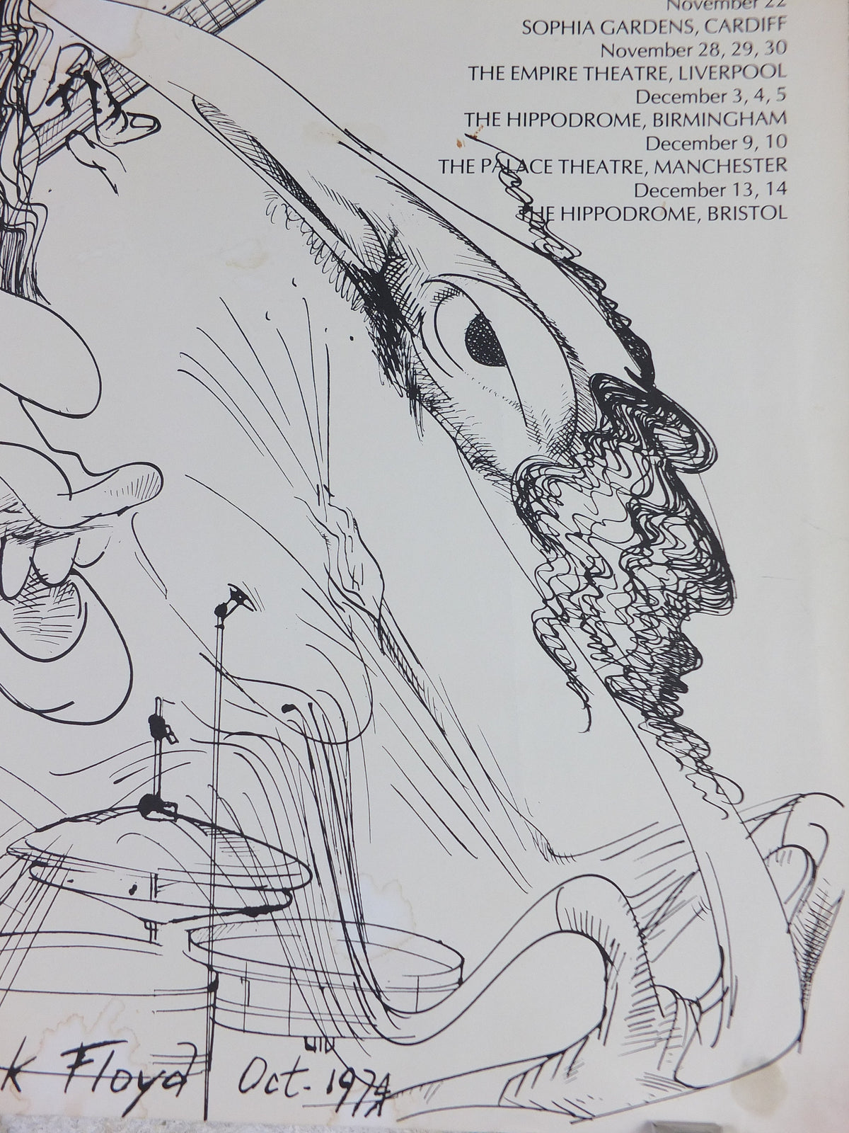 1974 Pink Floyd Winter Tour Poster, by Gerald Scarfe, British Tour November and December , musical wall art decor