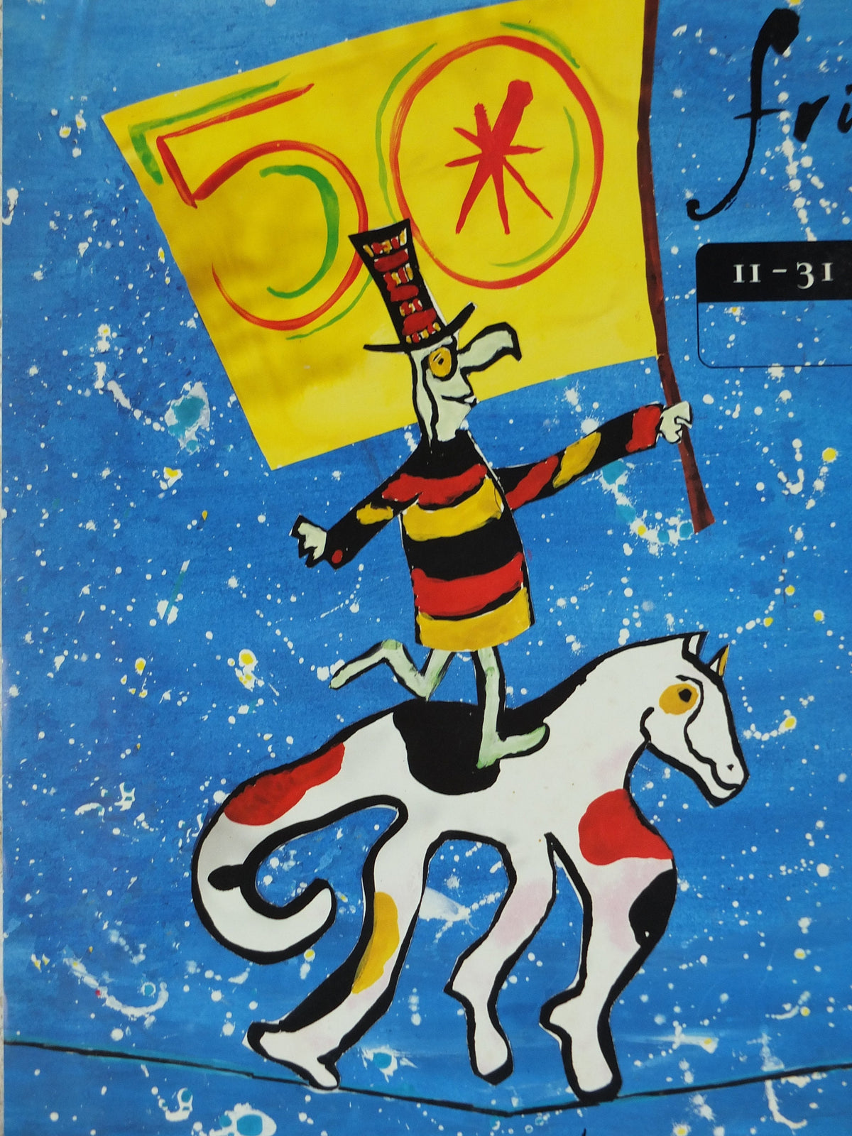 1996 Edinburgh Festival Fringe Poster, Arts Festival, man and horse on tightrope, artwork by Dawn Exley, wall art decor