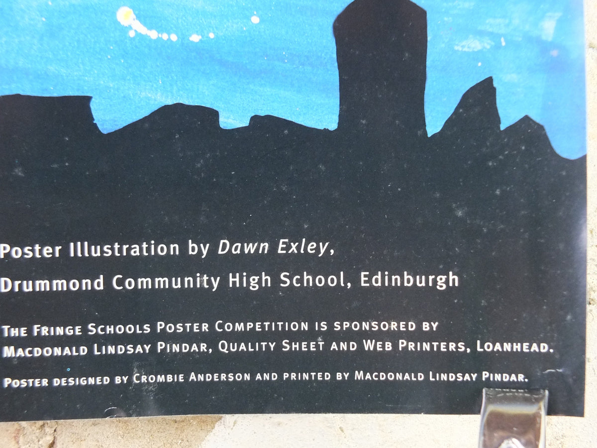 1996 Edinburgh Festival Fringe Poster, Arts Festival, man and horse on tightrope, artwork by Dawn Exley, wall art decor