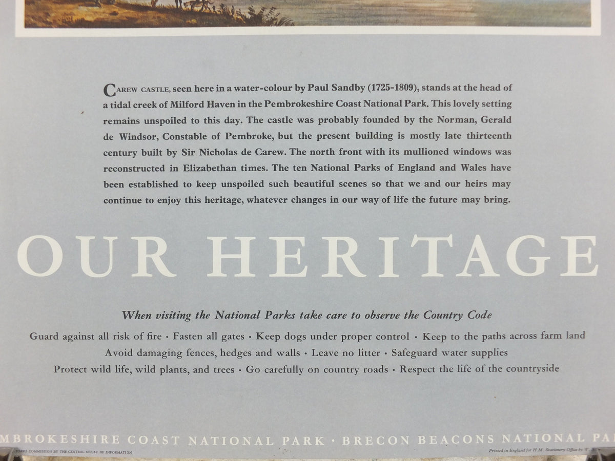 1965 Pembrokeshire Coast National Park Poster, Paul Sandby, Milford Haven, Travel and Tourism, walking trail, wall art decor