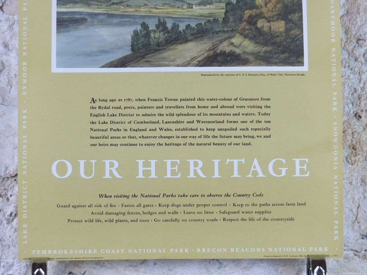 1965 Lake District National Park Poster, Francis Towne, Grasmere from the Rydal road, Travel and Tourism, walking trail, wall art decor