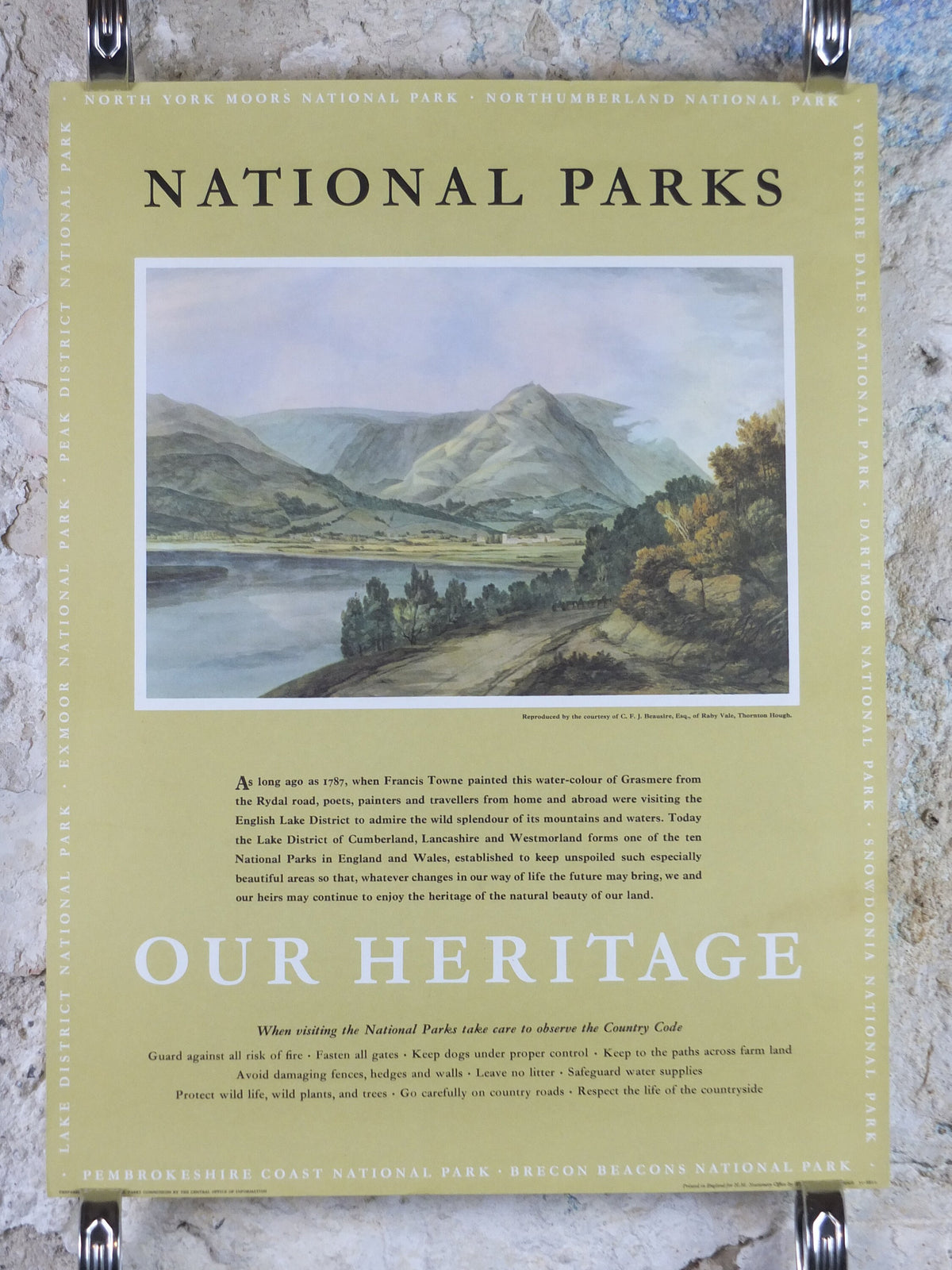 1965 Lake District National Park Poster, Francis Towne, Grasmere from the Rydal road, Travel and Tourism, walking trail, wall art decor