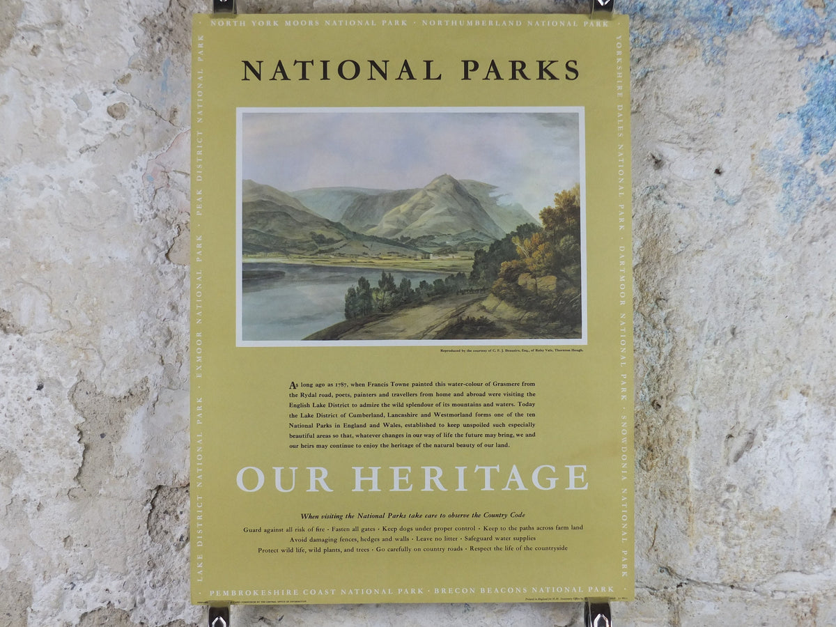 1965 Lake District National Park Poster, Francis Towne, Grasmere from the Rydal road, Travel and Tourism, walking trail, wall art decor