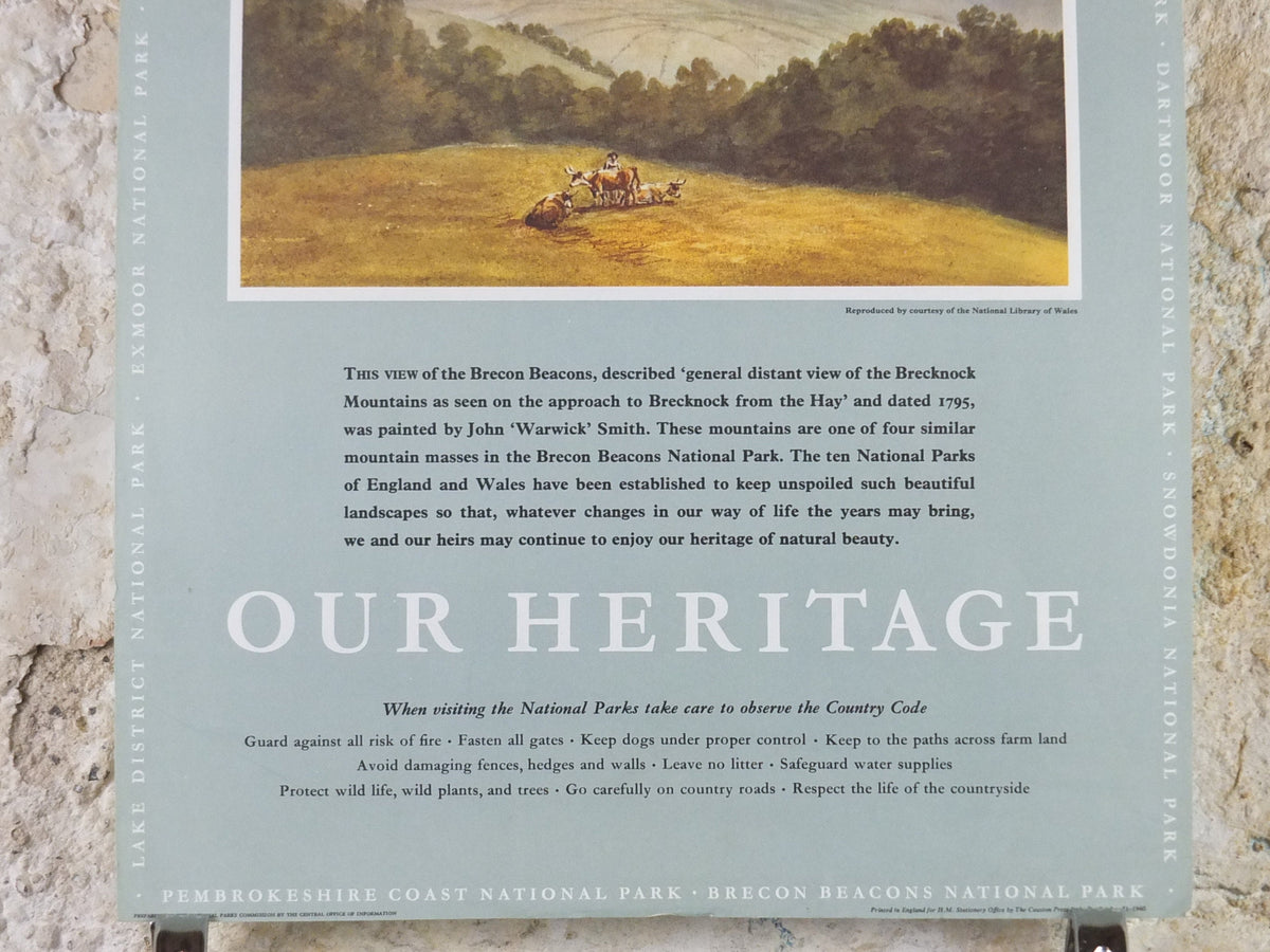 1965 Brecon Beacons National Park Poster, john Warwick Smith, Brecknock Mountains, Travel and Tourism, walking trail, wall art decor