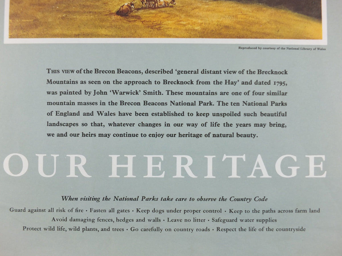 1965 Brecon Beacons National Park Poster, john Warwick Smith, Brecknock Mountains, Travel and Tourism, walking trail, wall art decor
