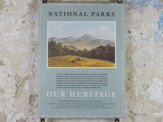 1965 Brecon Beacons National Park Poster, john Warwick Smith, Brecknock Mountains, Travel and Tourism, walking trail, wall art decor
