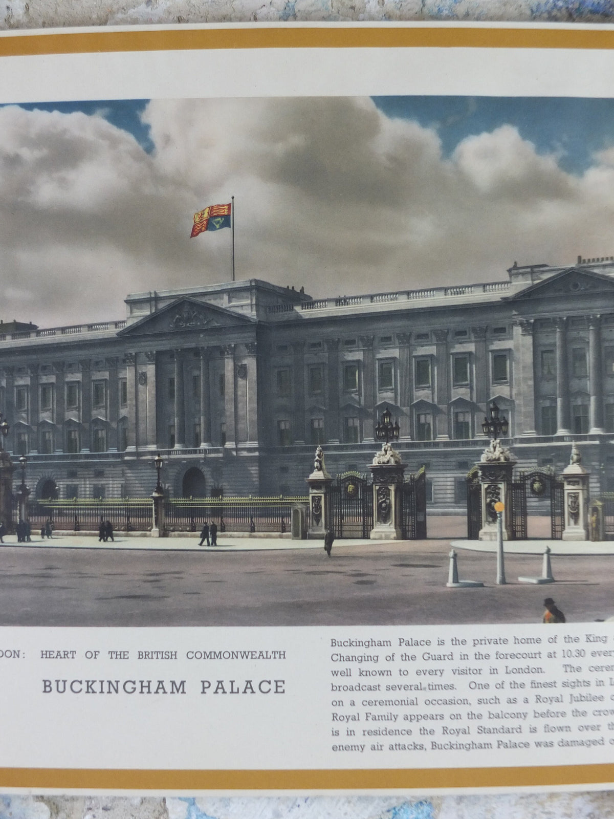 1940s Vintage Buckingham Palace Poster, World War 2, WW2, London - Heart of the British Commonwealth, original print, retro wall art decor