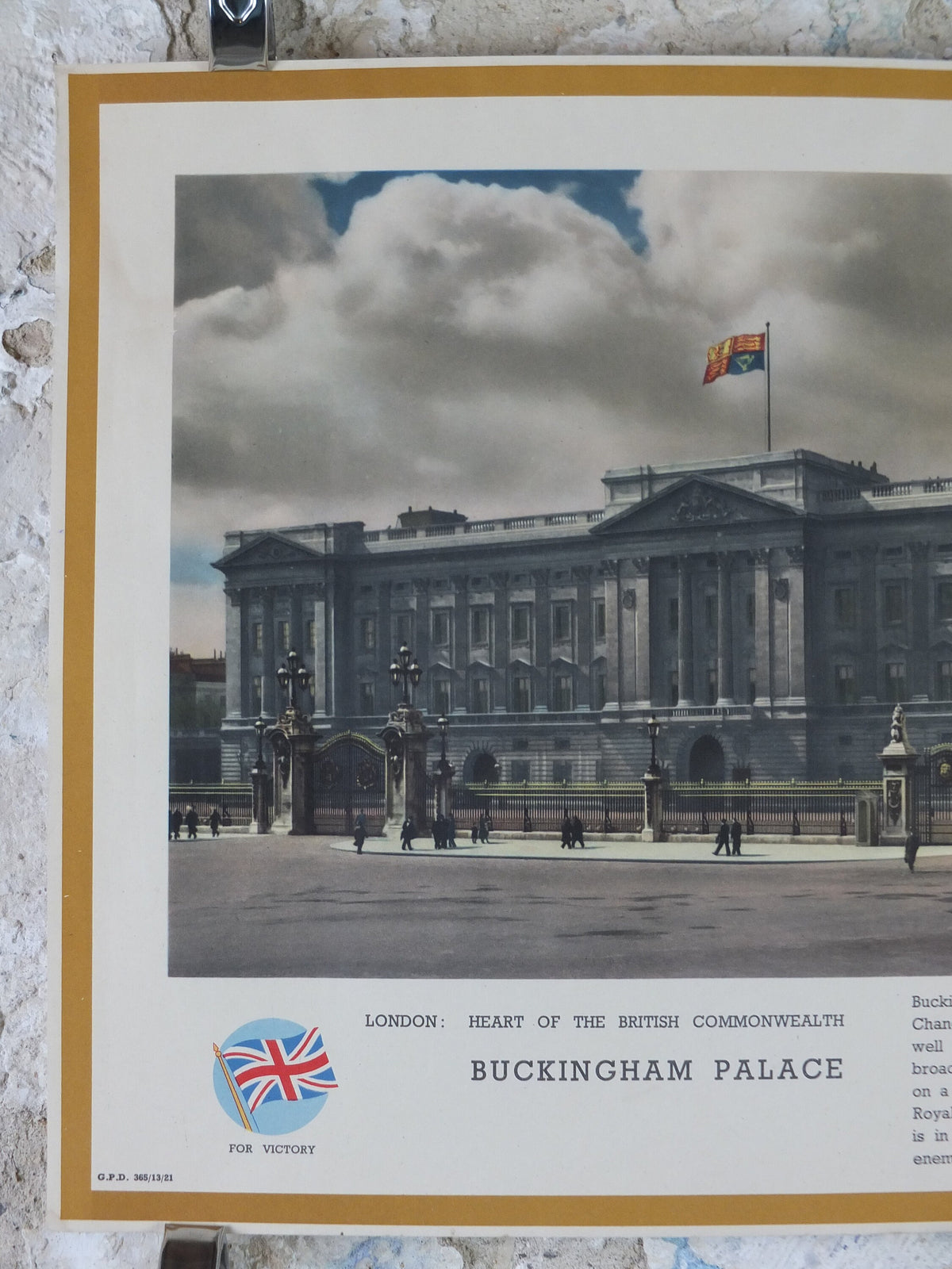1940s Vintage Buckingham Palace Poster, World War 2, WW2, London - Heart of the British Commonwealth, original print, retro wall art decor