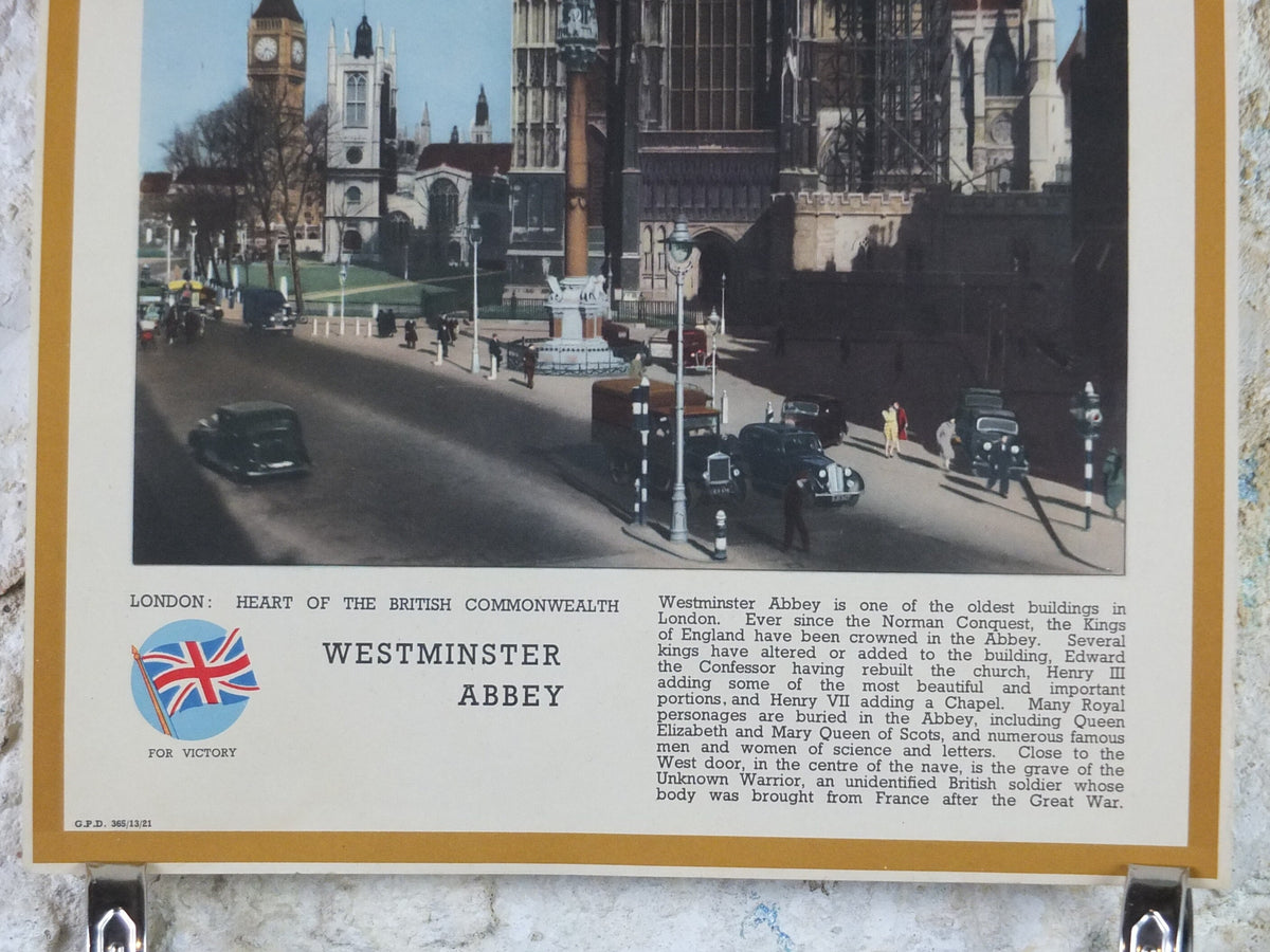1940s Westminster Abbey Poster, World War 2, WW2, London - Heart of the British Commonwealth, original print, wall art decor