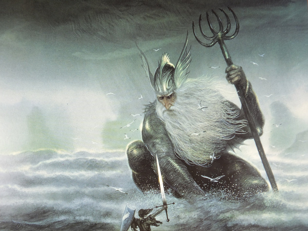 1999 Tolkien Unfinished Tales Poster, Ulmo Lord of Waters, by John Howe, Middle Earth pre Lord of the Rings, print wall art decor