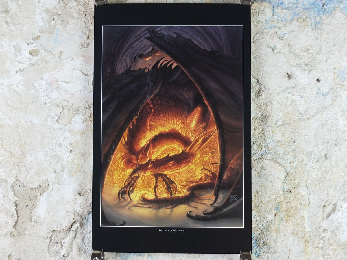 1999 Tolkien The Hobbit Poster, Smaug, by John Howe, Middle Earth, Lord of the Rings, print wall art decor