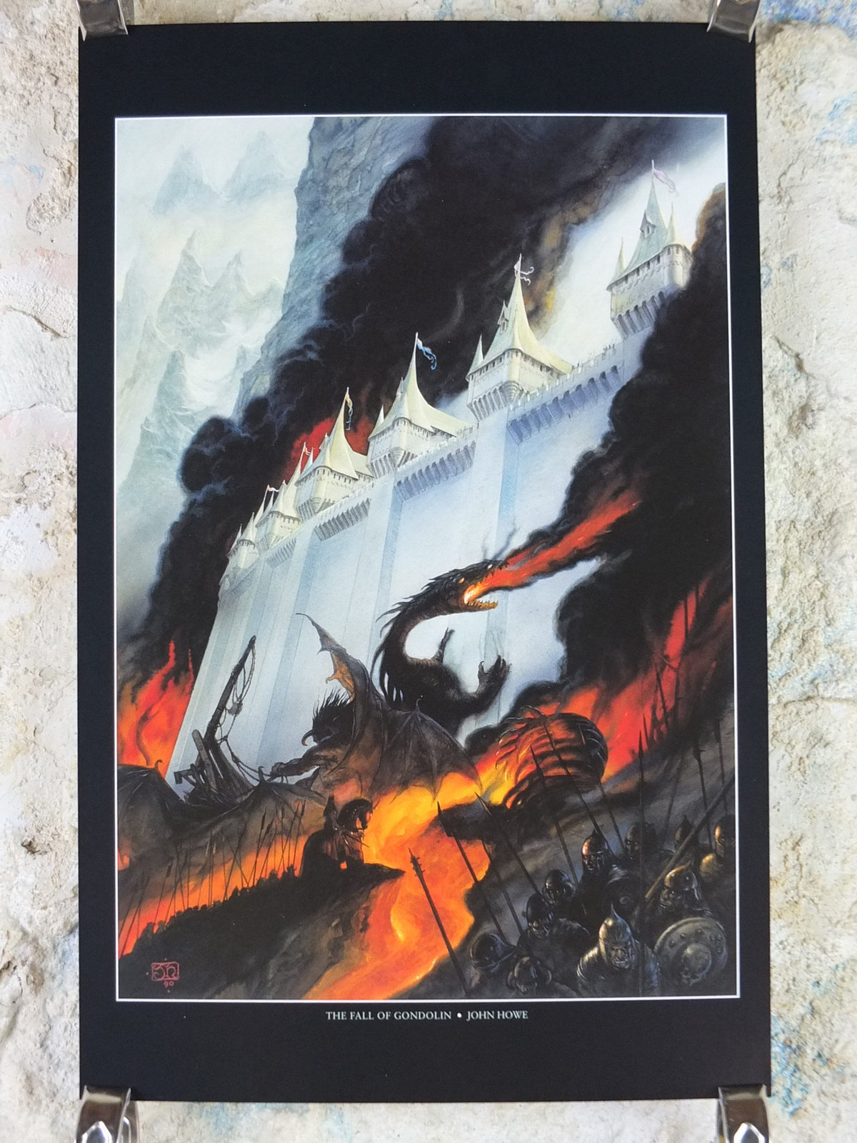 1999 Tolkien Silmarillion Poster, The Fall of Gondolin, by John Howe, Middle Earth pre Lord of the Rings, print wall art decor
