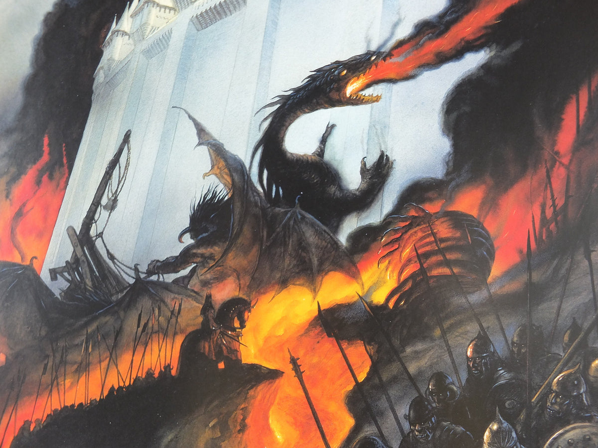 1999 Tolkien Silmarillion Poster, The Fall of Gondolin, by John Howe, Middle Earth pre Lord of the Rings, print wall art decor